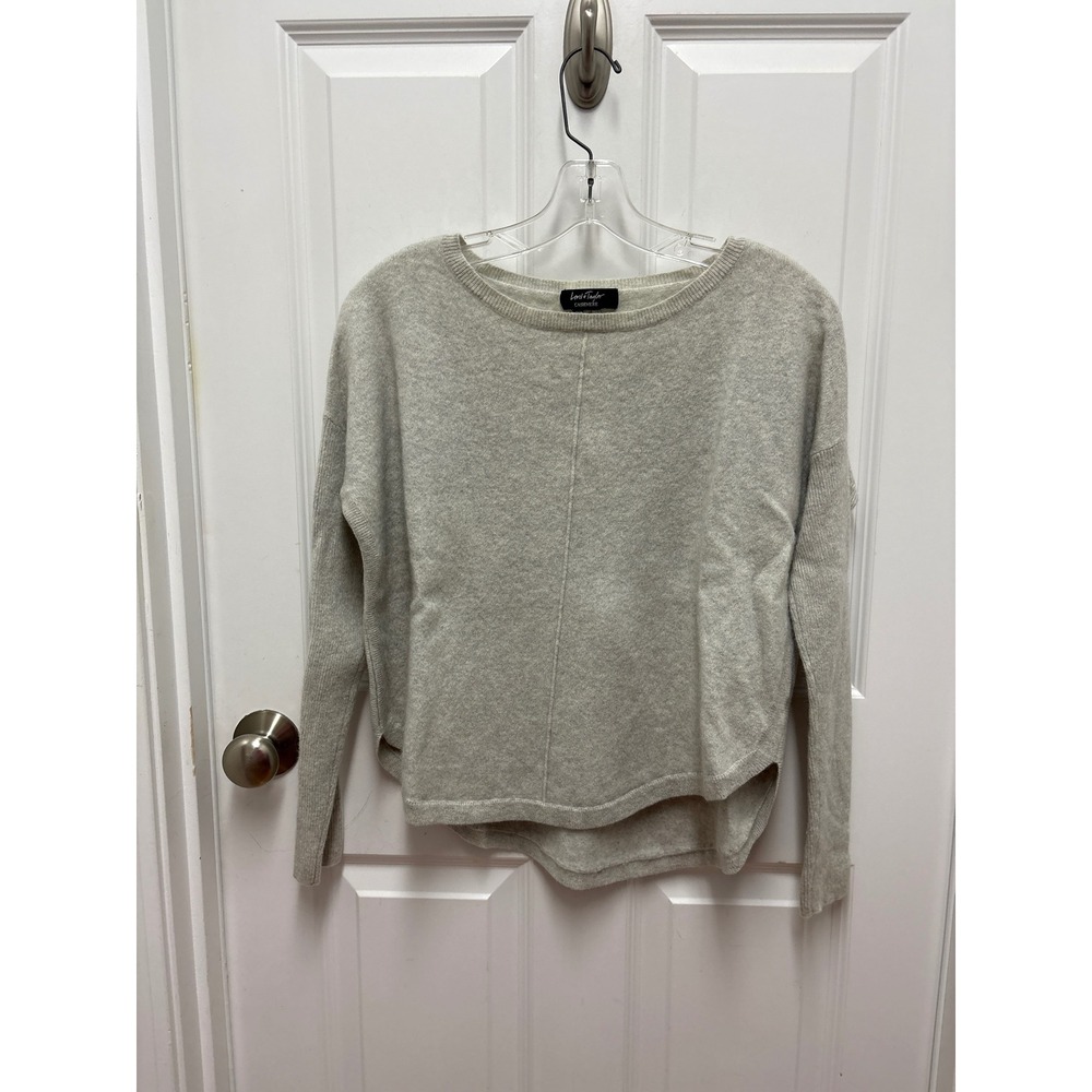 Lord & Taylor Cashmere Sweater Light Gray Boat Neck Relaxed High-Low Pullover